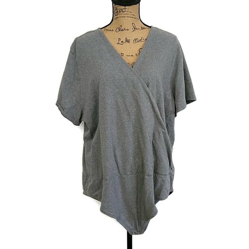Torrid Bodysuit Women Size 5 Gray Surplice V-Neck Short Sleeve Cotton Blend
